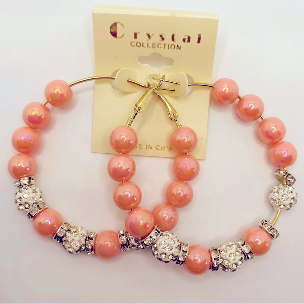 Earrings Beads And Crystals In Pink PiercedAdorable Very Light Weight 15$